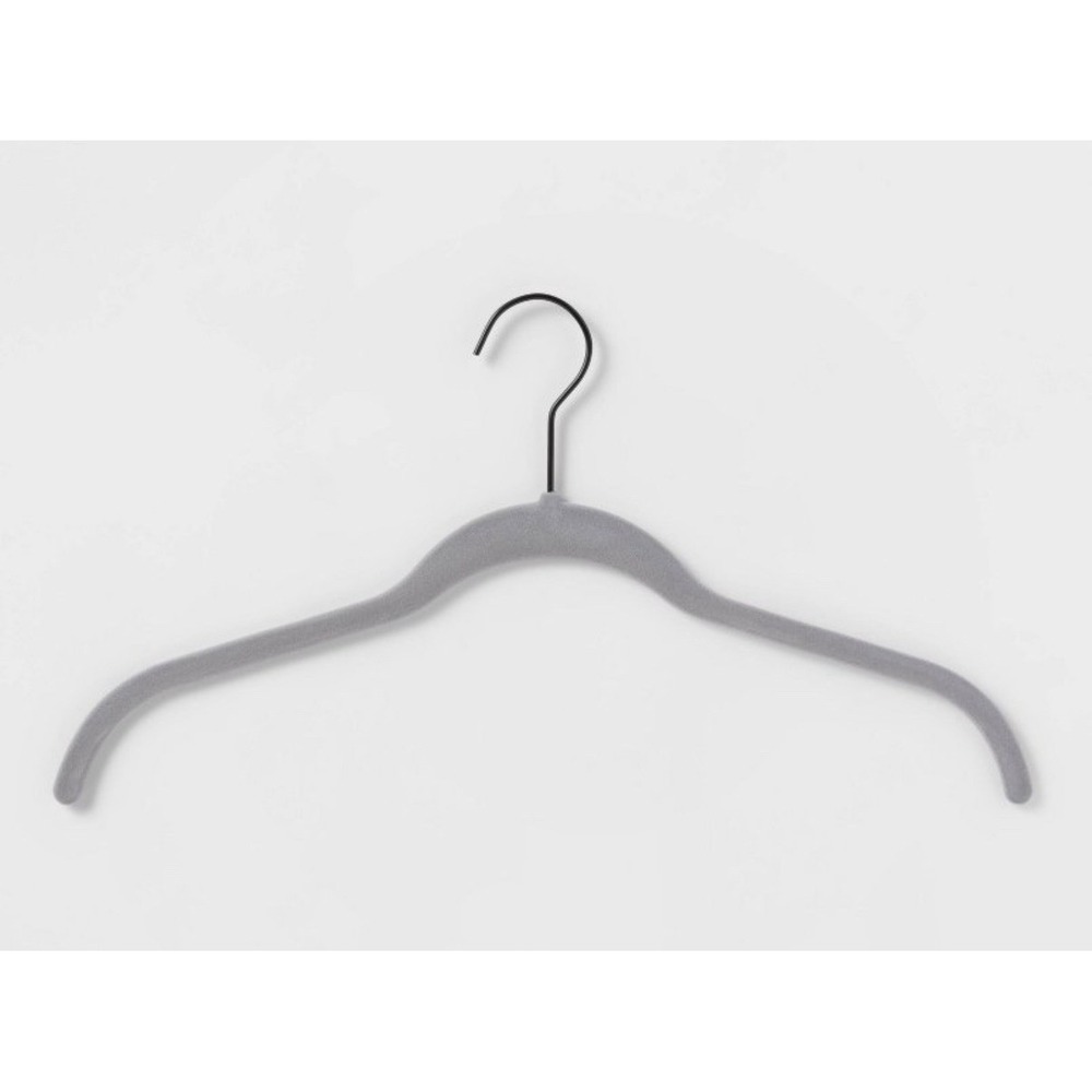 BRIGHTROOM 10 Non-Slip Gray Flocked Velvet Shirt Hangers, w/ Black Hook‎ NEW
